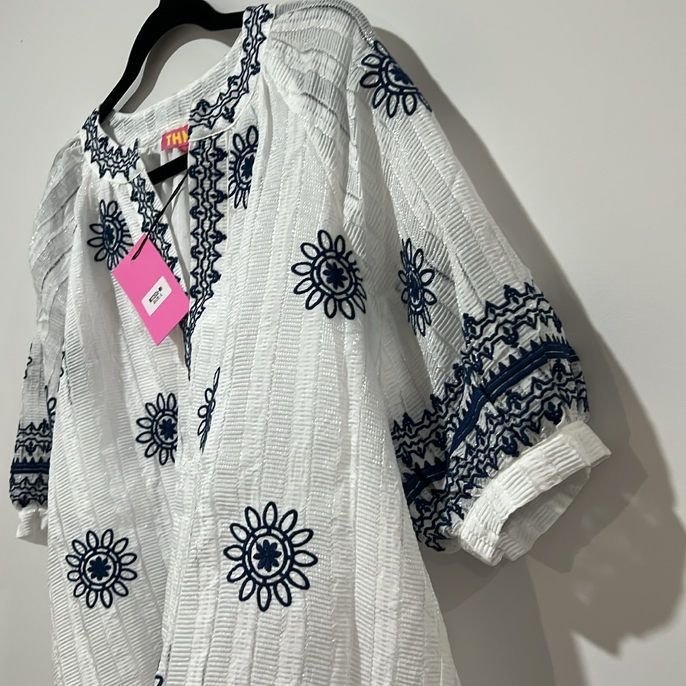 THML White Blouse with Navy Blue Embroidery - Picture 3 of 11
